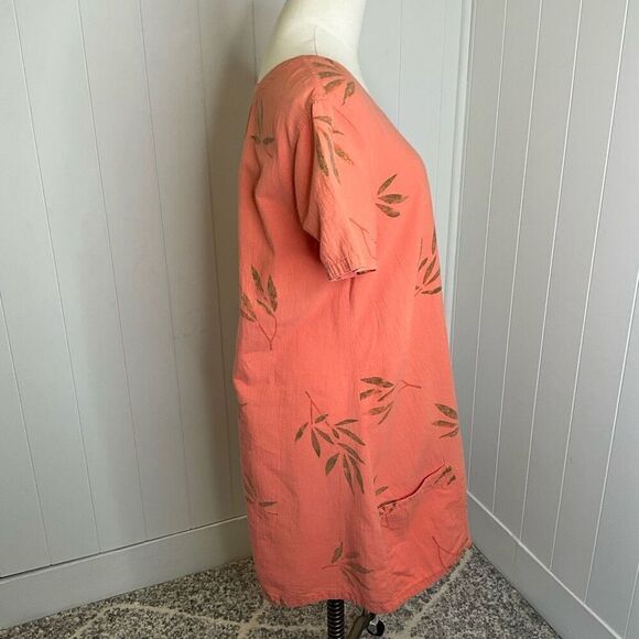 Color Me Cotton CMC Womens Size Small Mini Dress Orange Floral Short Sleeves - Picture 5 of 12